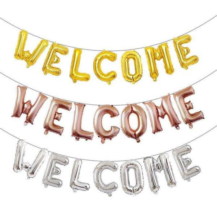 Фольгований напис «Welcome», срібний