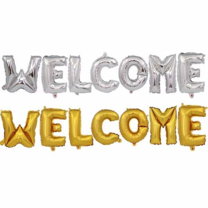 Фольгований напис «Welcome», срібний