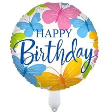 Кулька (45 см), кругла, «Happy Birthday», метелики
