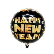 Кулька (45 см) кругла «Happy New Year» (чорна з золотом)