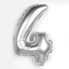 Кулька-цифра ЧОТИРИ 45 см (18‘’) фольга, срібний колір
