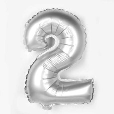 Кулька-цифра ДВІЙКА 45 см (18‘’) фольга, срібний колір