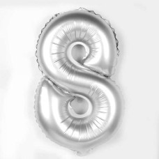 Кулька-цифра ВІСІМКА 45 см (18‘’) фольга, срібний колір